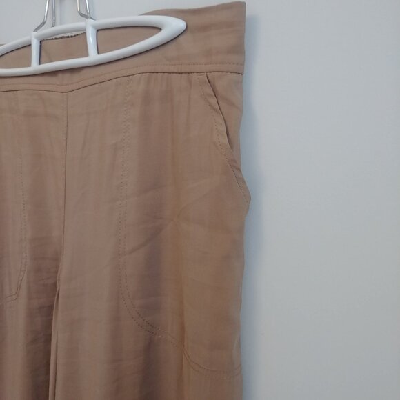 Light tan caramel brown XL cropped lightweight flowy wide leg ankle pants - Picture 3 of 13